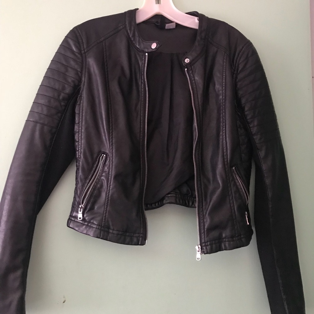 H&M Cropped Leather Jacket Size 6